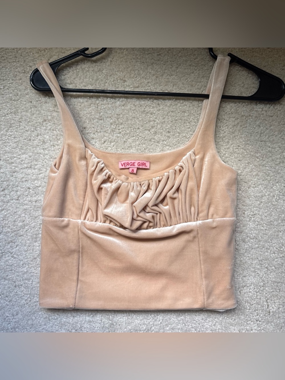 Verge Girl Beige Velvet Ruched Crop Top